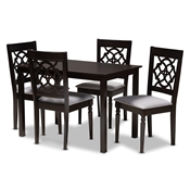 Baxton Studio Renaud Modern and Contemporary Grey Fabric Upholstered Espresso Brown Finished 5-Piece Wood Dining Set